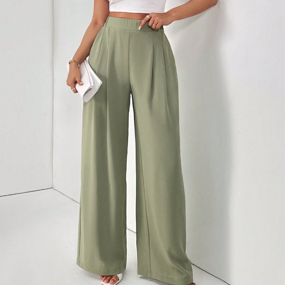 Green Casual Women's Basic Solid Color Long Pants